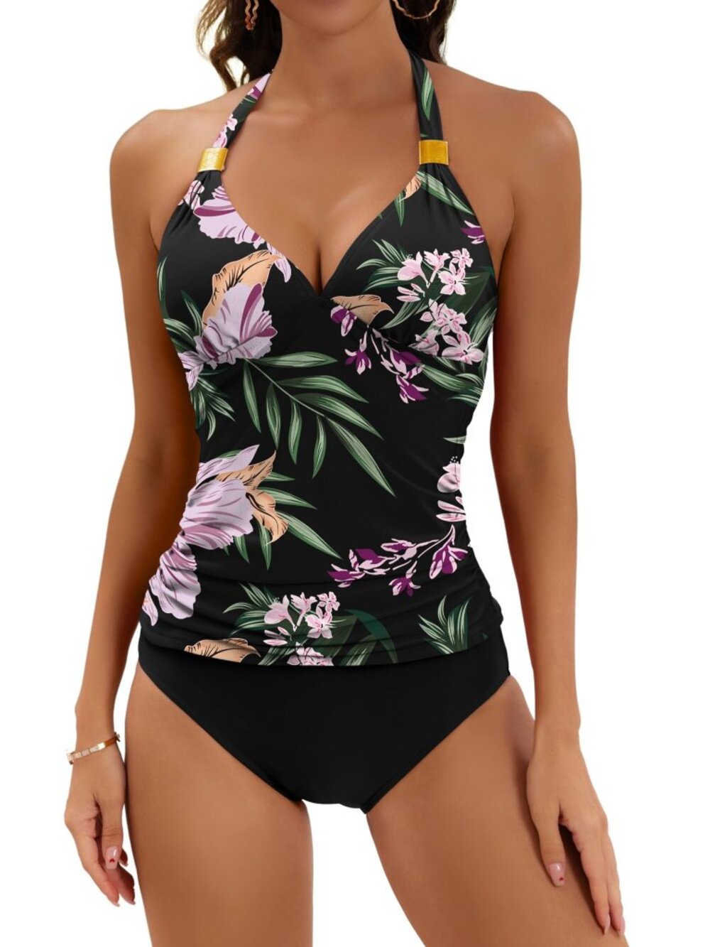 Halter Tankini Tummy Control Two Piece Bathing Suit